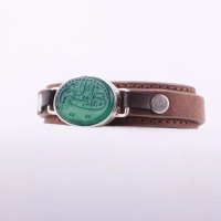 دستبند مردانه چرم با عقیق سبز