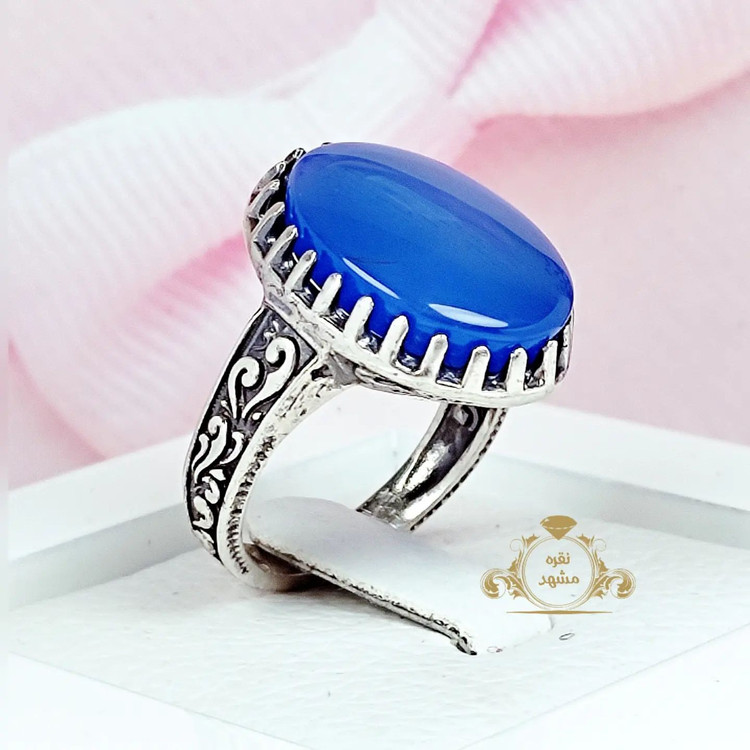 انگشتر مردانه عقیق آبی خوشرنگ و زیبا