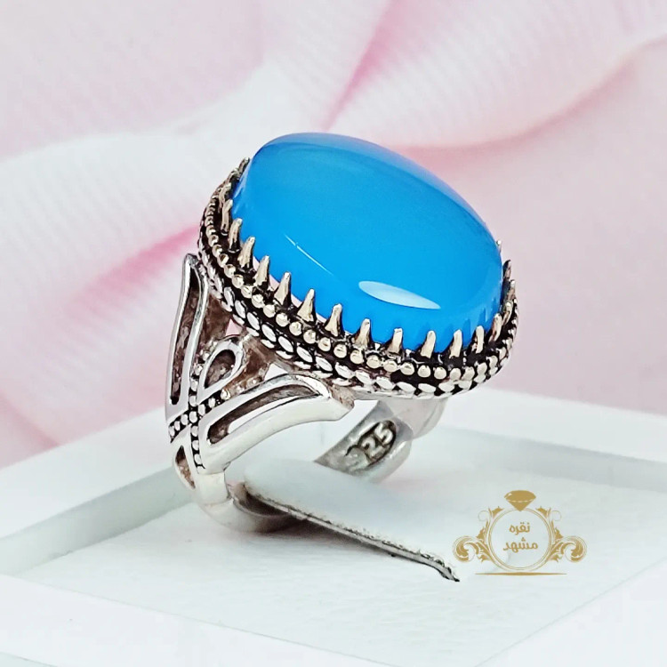 انگشتر مردانه عقیق آبی معدنی و خوش رنگ