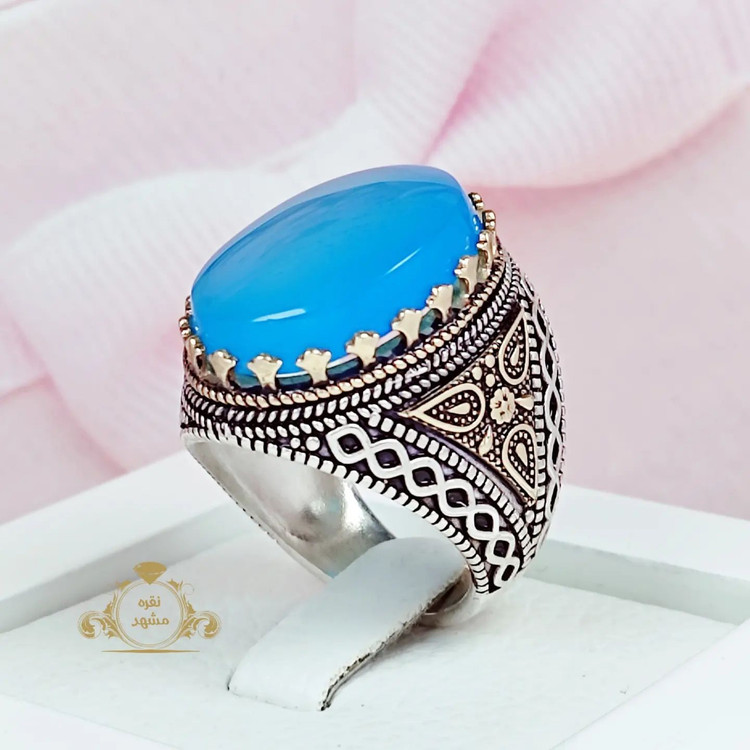 انگشتر مردانه عقیق آبی با رکاب نقره
