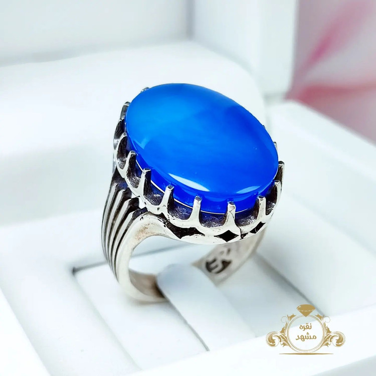 انگشتر مردانه عقیق آبی