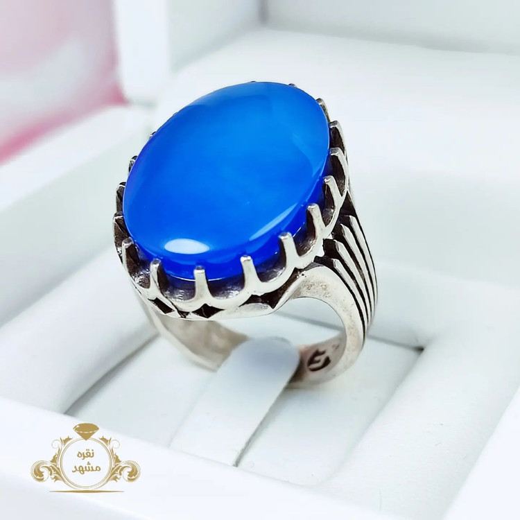انگشتر مردانه عقیق آبی