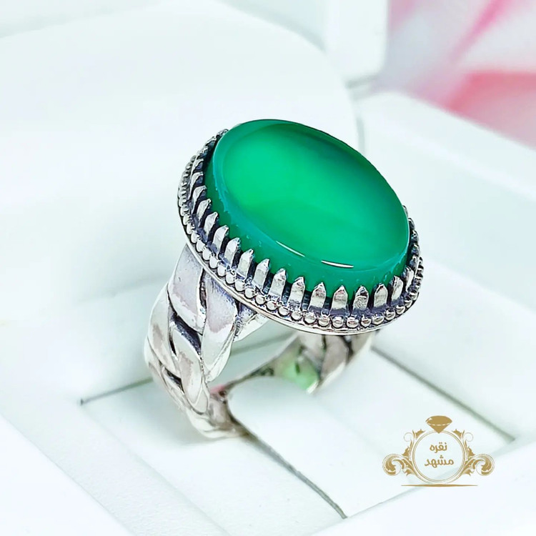 انگشتر مردانه عقیق سبز اصلی با رکاب نقره
