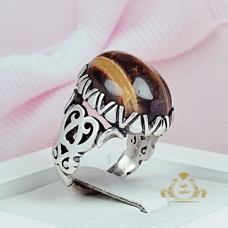 انگشتر نقره مردانه با نگین چشم ببر