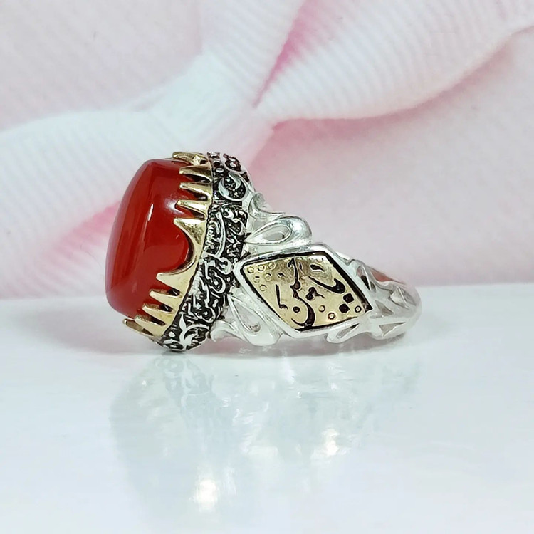 انگشتر مردانه عقیق سرخ اصلی خوشرنگ