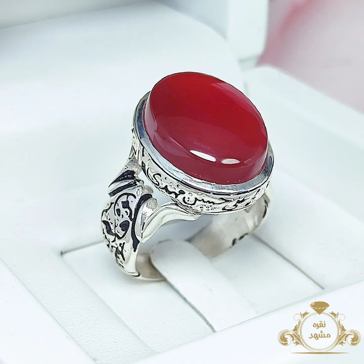 انگشتر مردانه عقیق سرخ اصلی با رکاب حکاکی