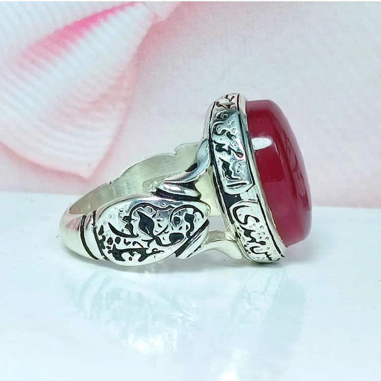 انگشتر مردانه عقیق سرخ اصلی با رکاب حکاکی