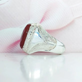 انگشتر مردانه دستساز عقیق کبدی یمنی تراش الماسی