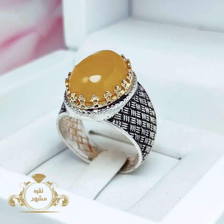 انگشتر مردانه نقره عقیق زرد شرف الشمس
