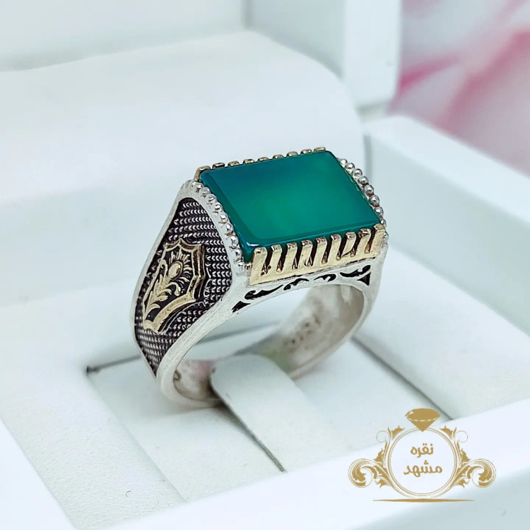 انگشتر مردانه نقره عقیق سبز اصلی