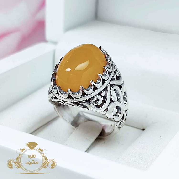 انگشتر مردانه نقره عقیق زرد شرف الشمس