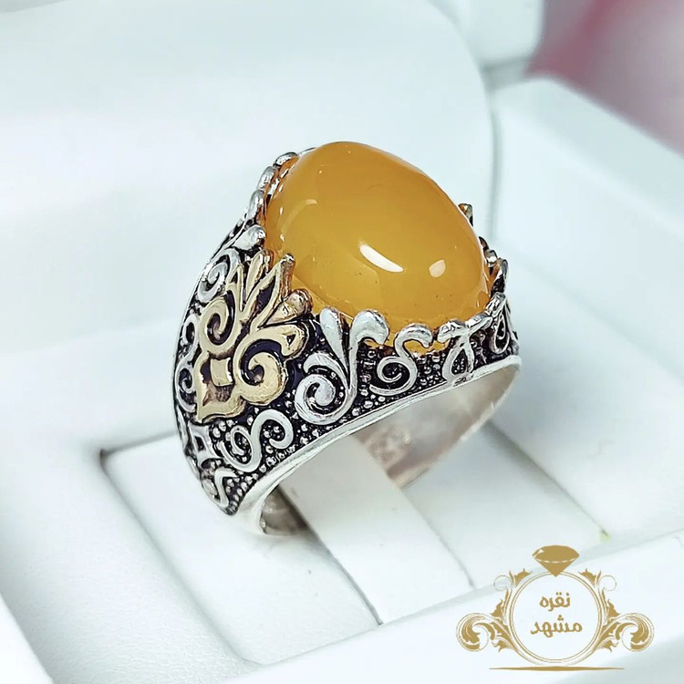 انگشتر مردانه نقره عقیق زرد شرف الشمس