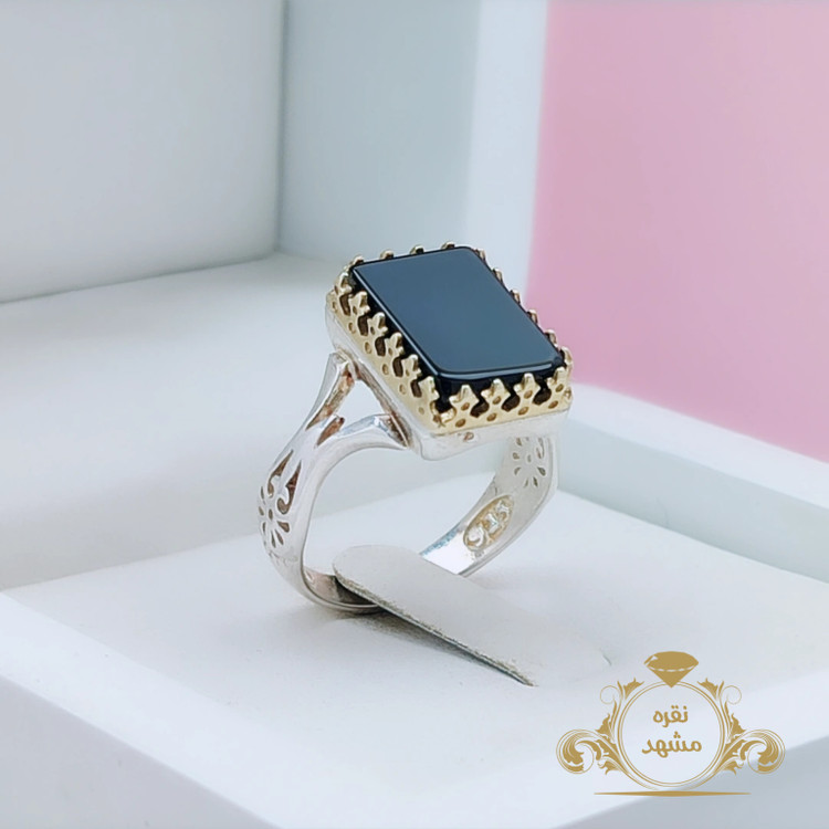 انگشتر عقیق سیاه مردانه چهارگوش