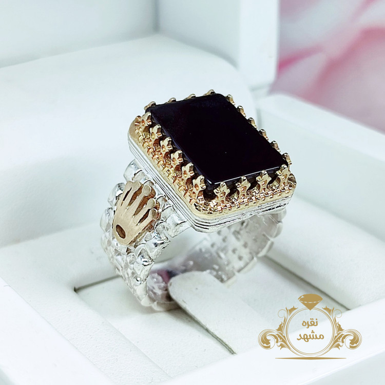 انگشتر رولکس چهارگوش مردانه عقیق سیاه