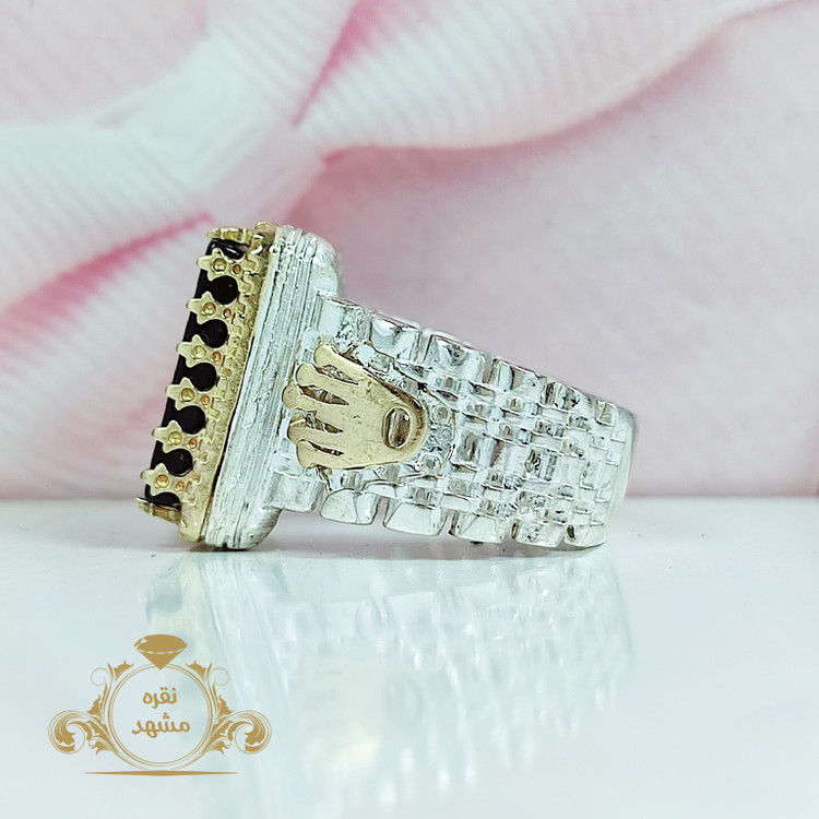 انگشتر نقره رولکس چهارگوش مردانه عقیق سیاه