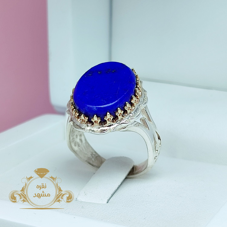 انگشتر نقره مردانه لاجورد افغان با نگین بیضی