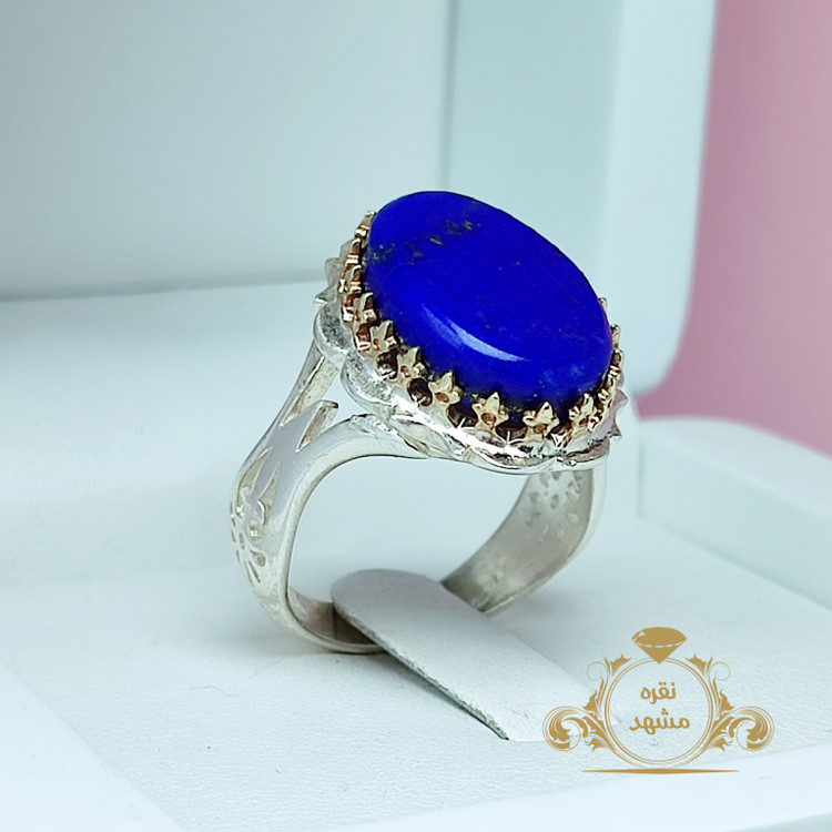 انگشتر نقره مردانه لاجورد افغان با نگین بیضی