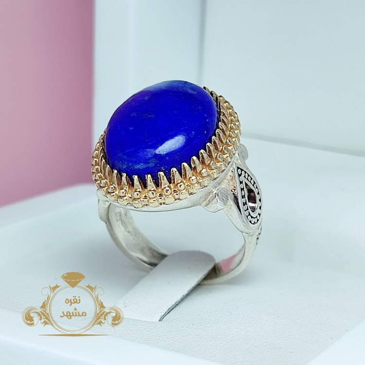 انگشتر نقره مردانه لاجورد افغان با نگین بیضی