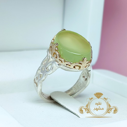 خرید انگشتر عقیق سبز کاهویی اصلی مردانه کد 10184792