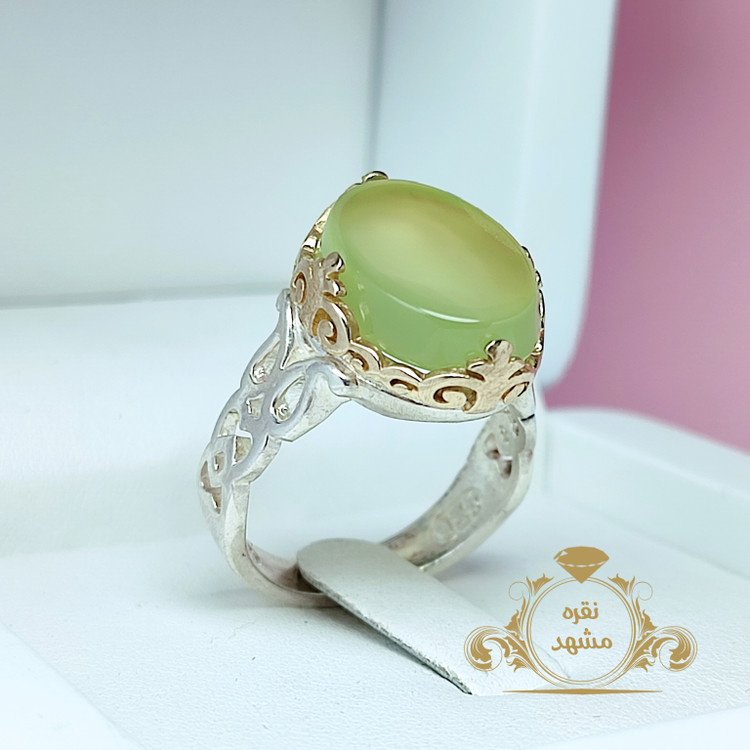 خرید انگشتر عقیق سبز کاهویی اصلی مردانه کد 10184792