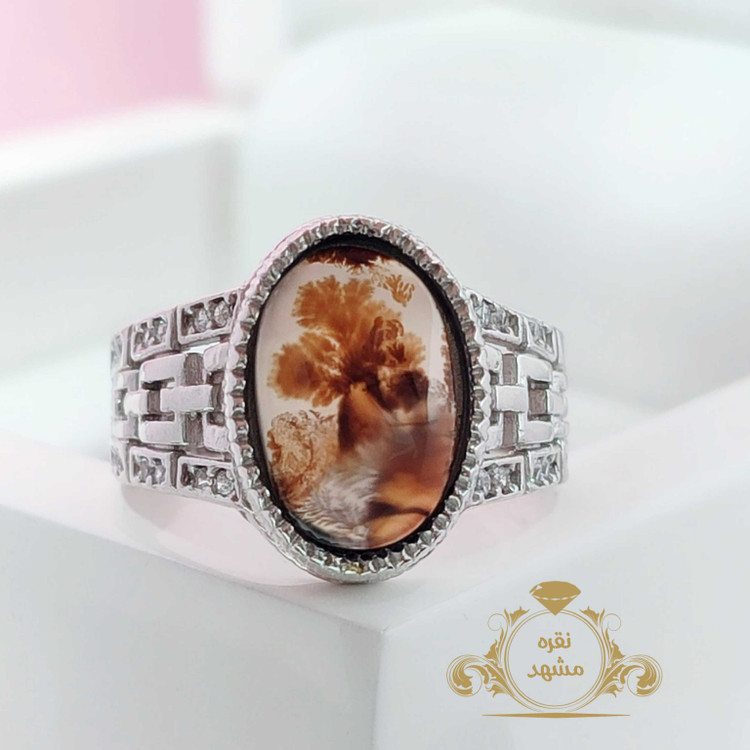 انگشتر مردانه شجر طبیعی رکاب نقره اسپرت