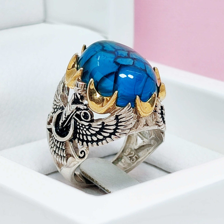 انگشتر عقیق آبی