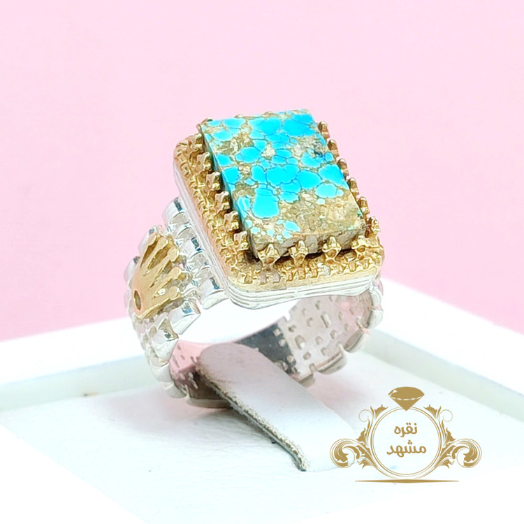 انگشتر رولکسی فیروزه نیشابوری مردانه چهارگوش
