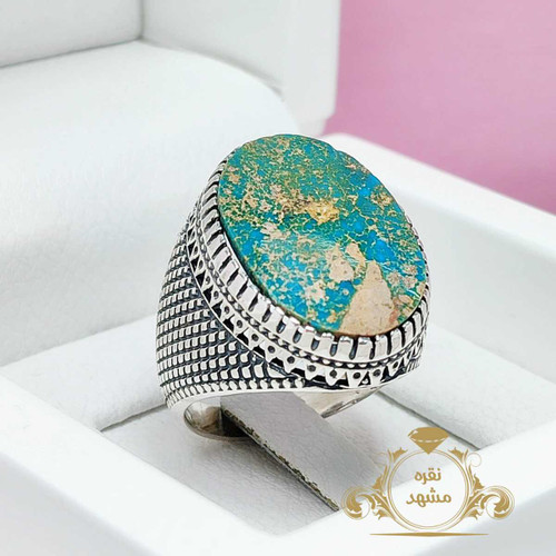 انگشتر مردانه فیروزه سبز آبی نیشابوری اصلی و معدنی