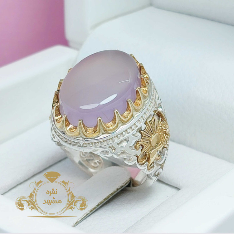 انگشتر نقره شیر و خورشید مردانه عقیق سوسنی