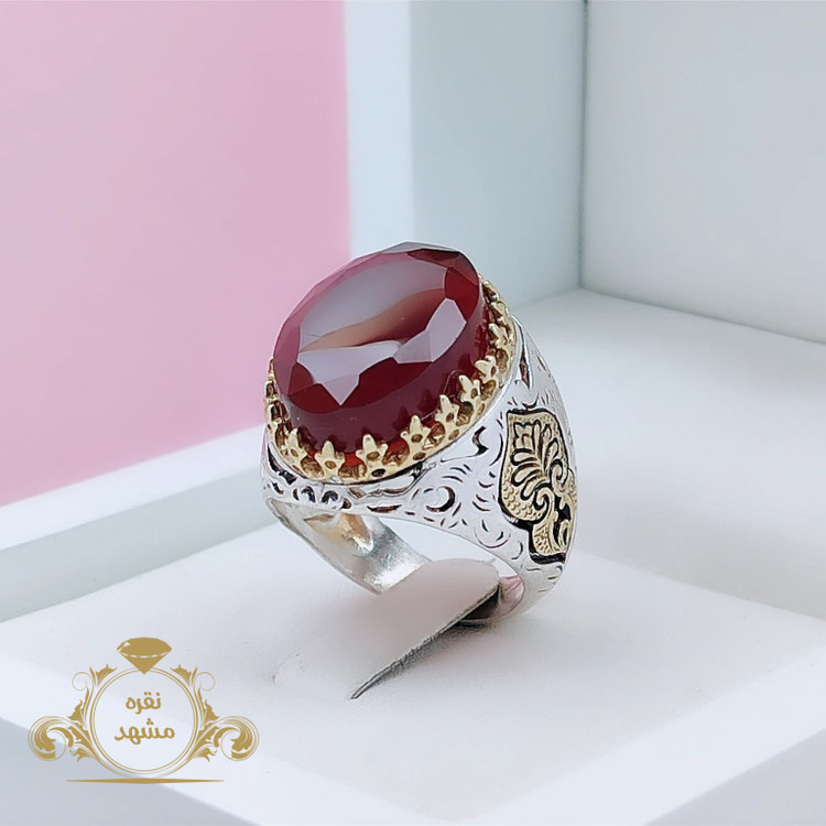 انگشتر مردانه عقیق خراسان خوشرنگ اصلی