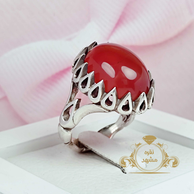 انگشتر عقیق سرخ اصلی یمن تراش خوشرنگ