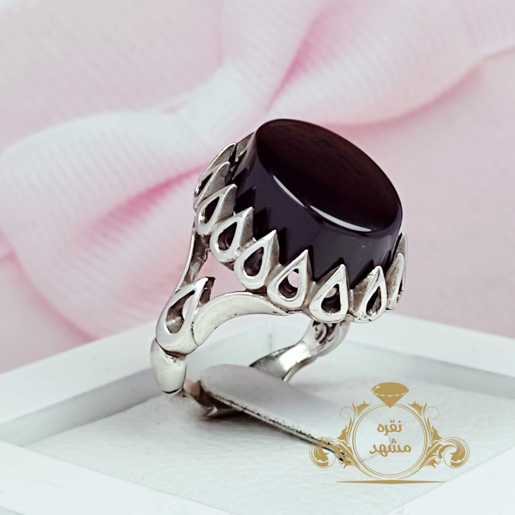 انگشتر مردانه عقیق سیاه طرح اشک