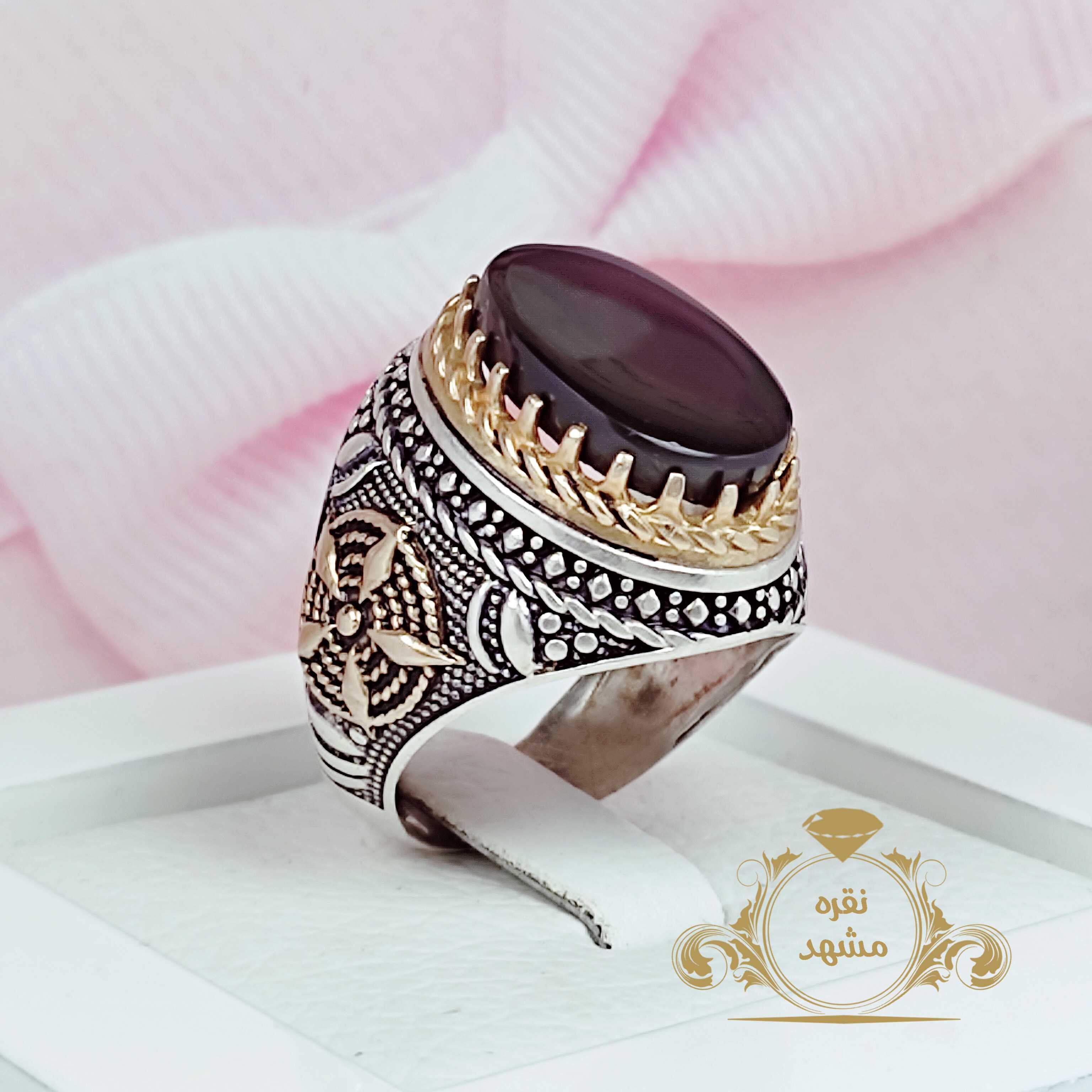 انگشتر مردانه عقیق سیاه 5 پر