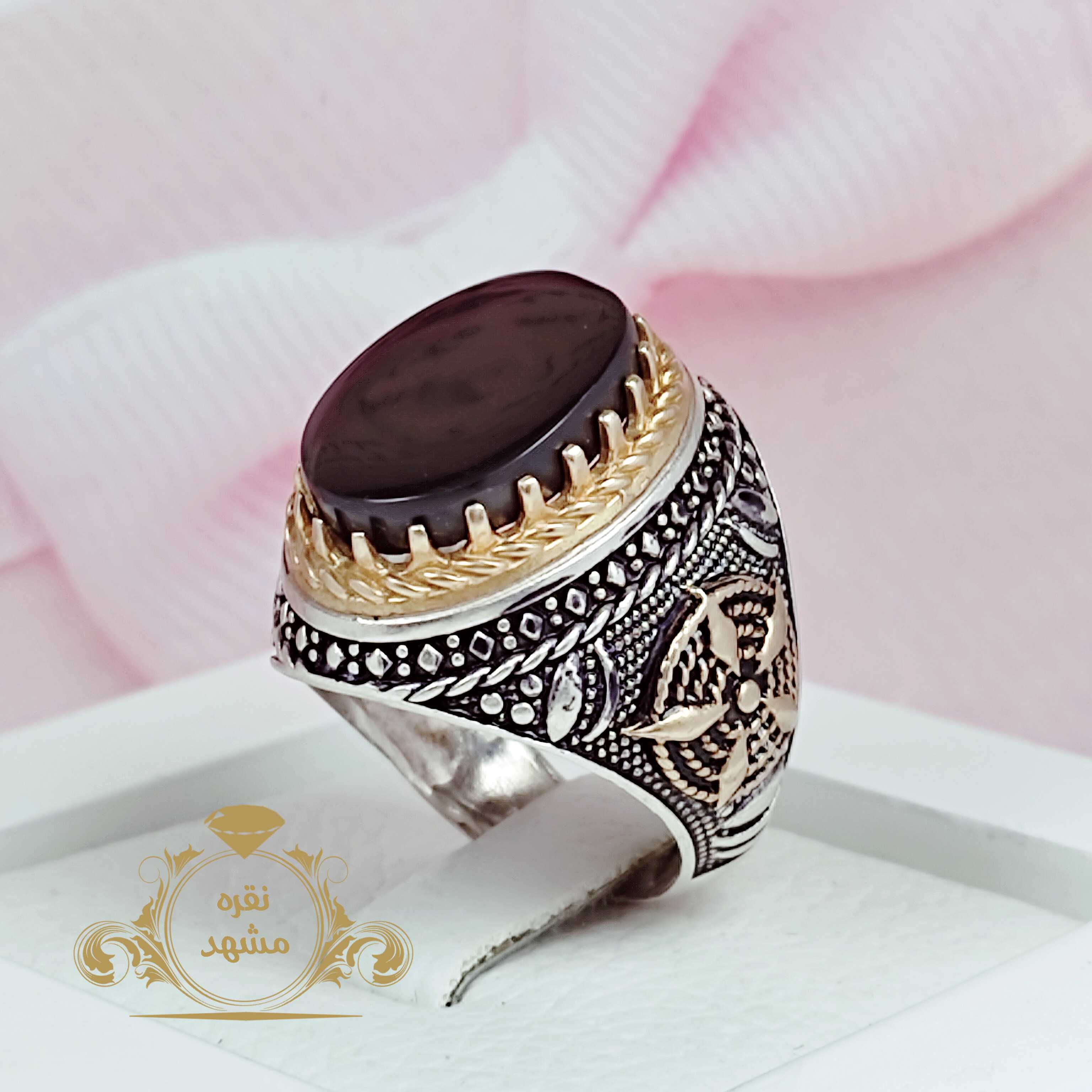 انگشتر نقره 925 مردانه عقیق سیاه 5 پر