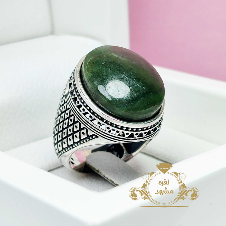 انگشتر یشم تیره نقره 925 مردانه