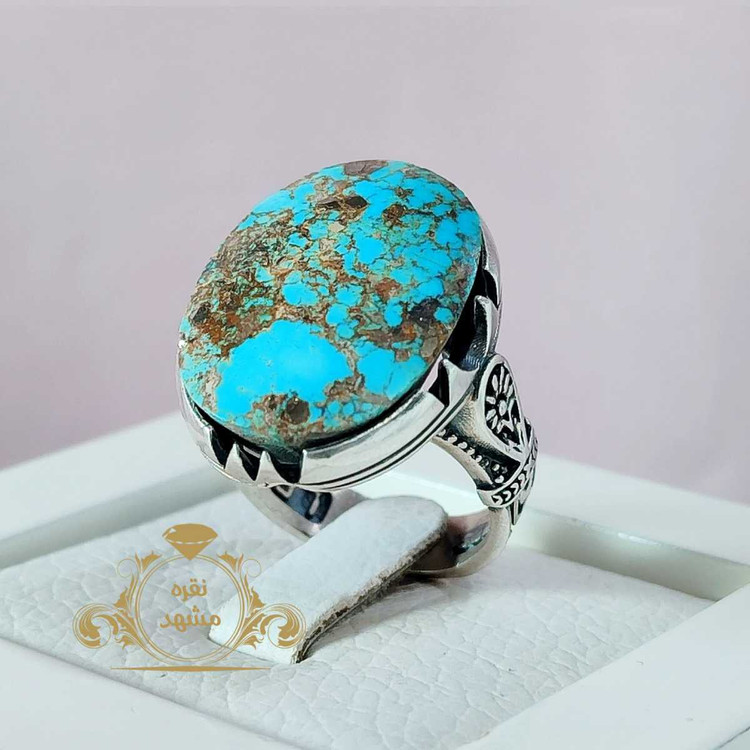 انگشتر فیروزه نیشابوری رگه طلایی عنکبوتی