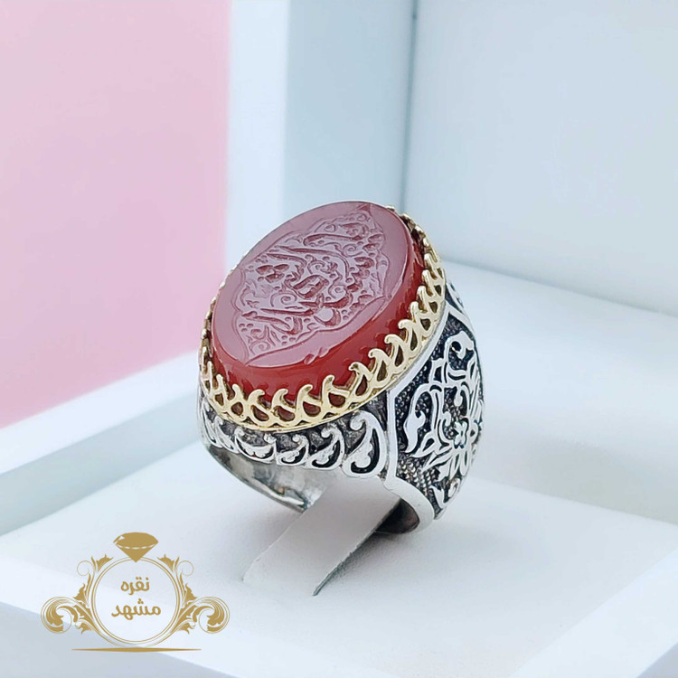 انگشتر مردانه یا سید الشهدا عقیق سرخ اصلی مردانه کپی