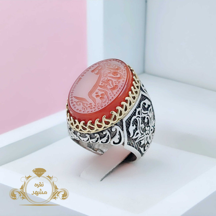 انگشتر یا فاطمه الزهرا مردانه اصل عقیق سرخ