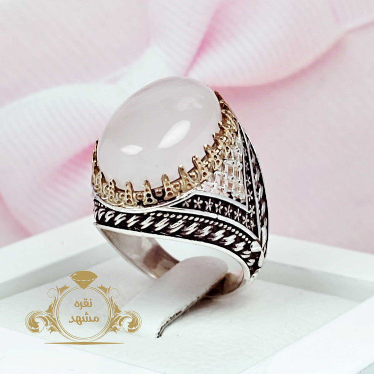 انگشتر رز کوارتز مردانه رکاب نقره سنگ اصلی