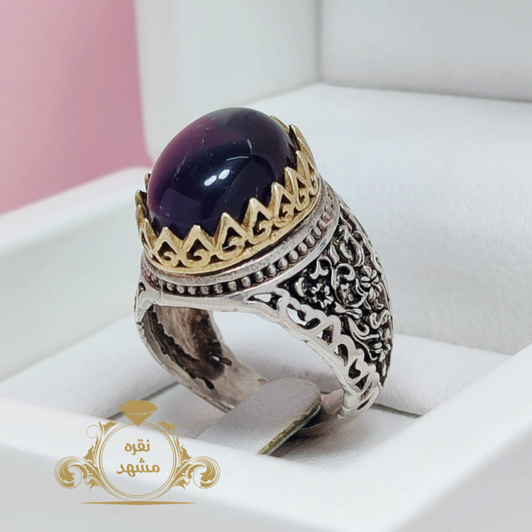 انگشتر آماتیست اصلی مردانه خاص تراش دامله