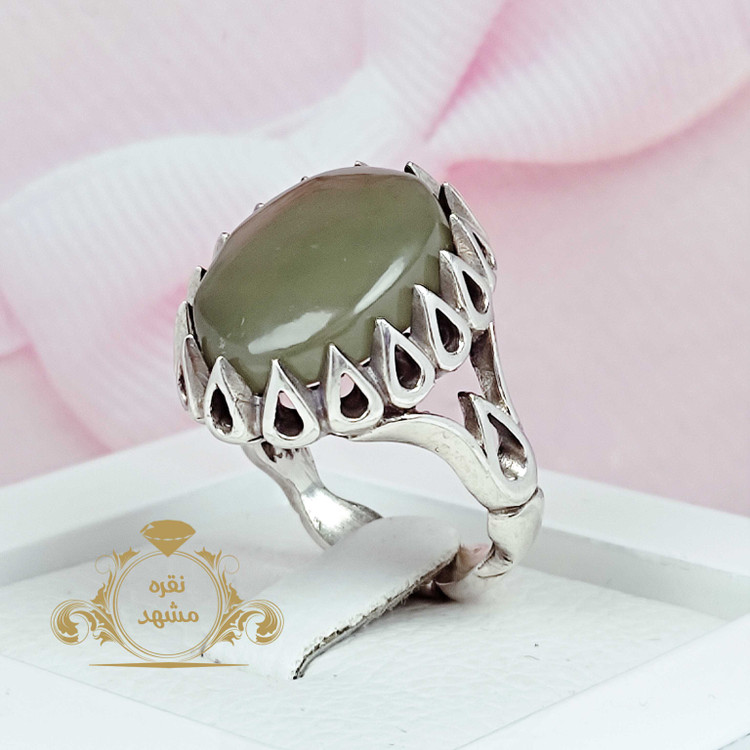 انگشتر نقره مردانه یشم یمن طبیعی اصلی