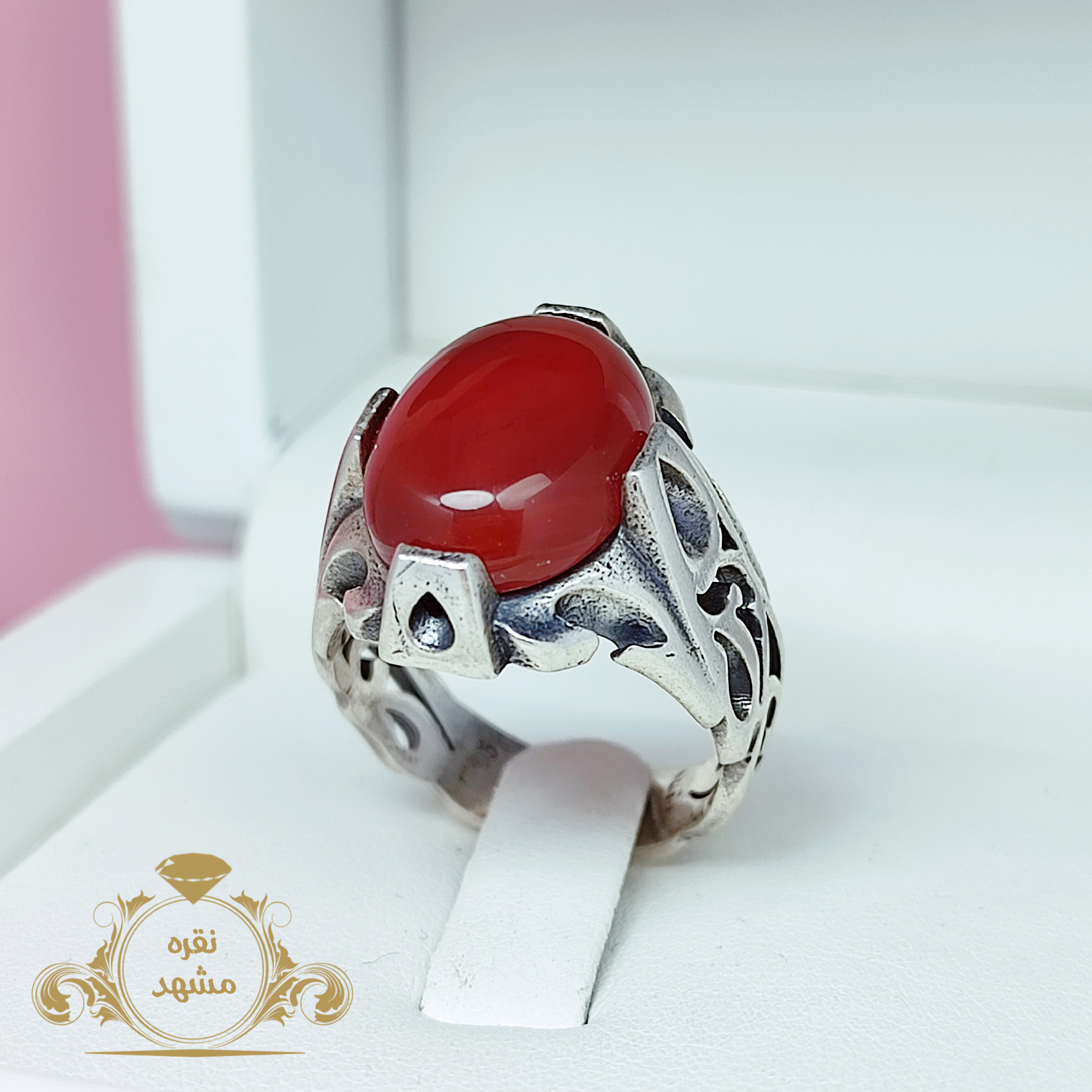 انگشتر مردانه سرخ اصلی رکاب ظریف نقره