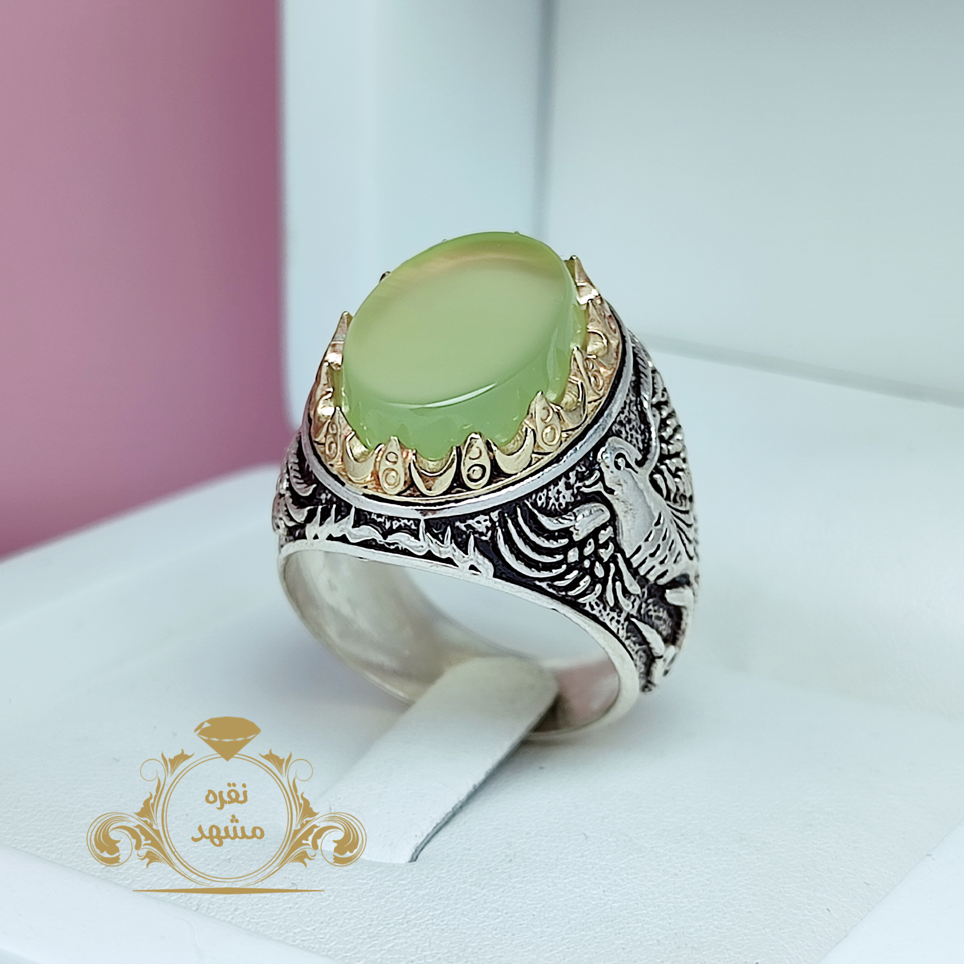 انگشتر نقره عقیق سبز کاهویی انگشتر مردانه