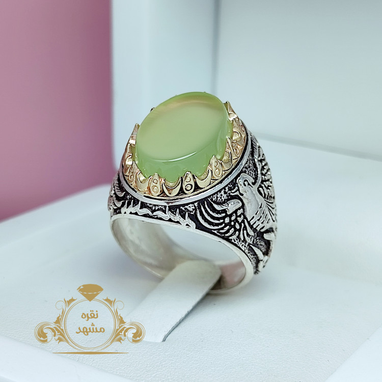 انگشتر نقره عقیق سبز کاهویی انگشتر مردانه