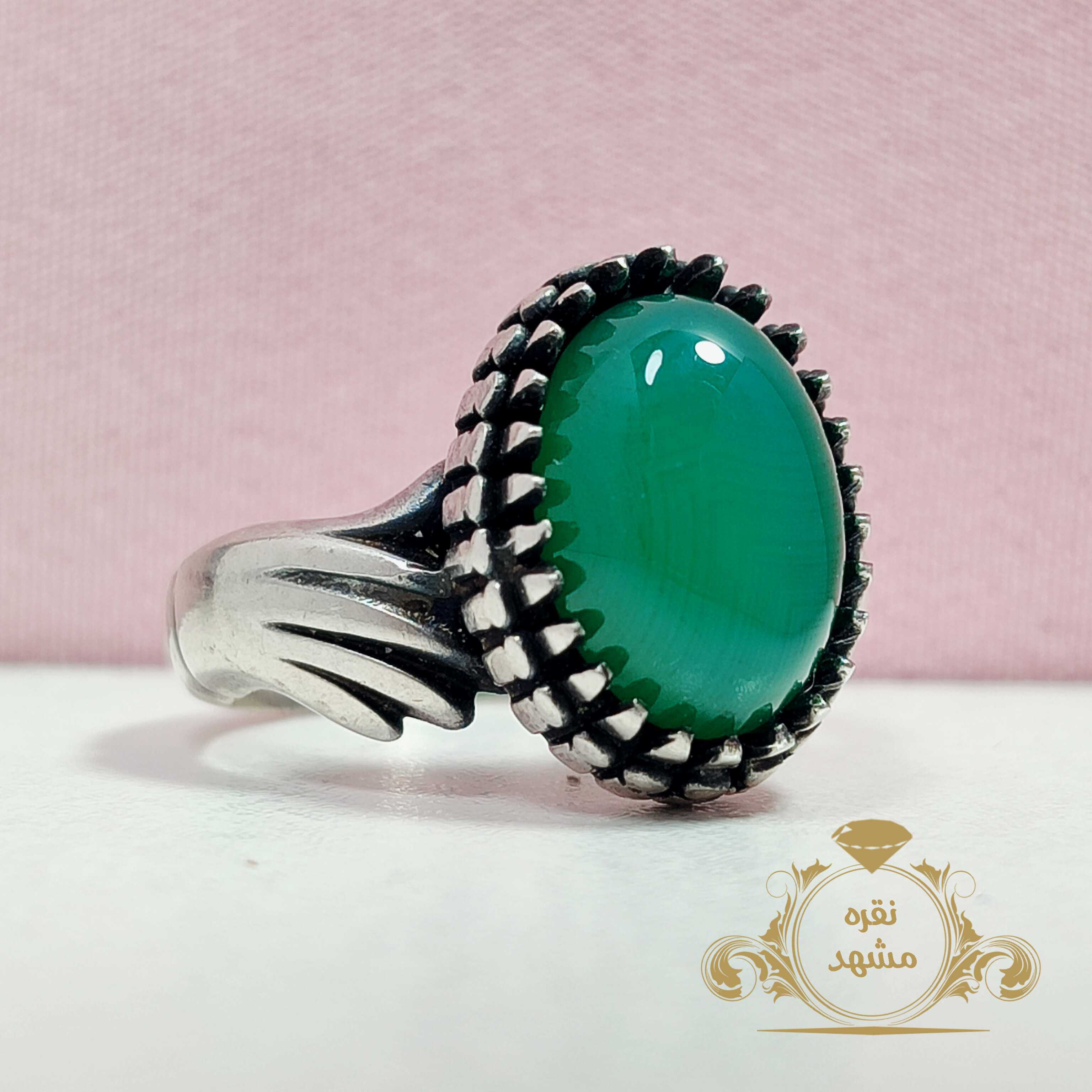 انگشتر عقیق سبز تیره مردانه نقره اصلی