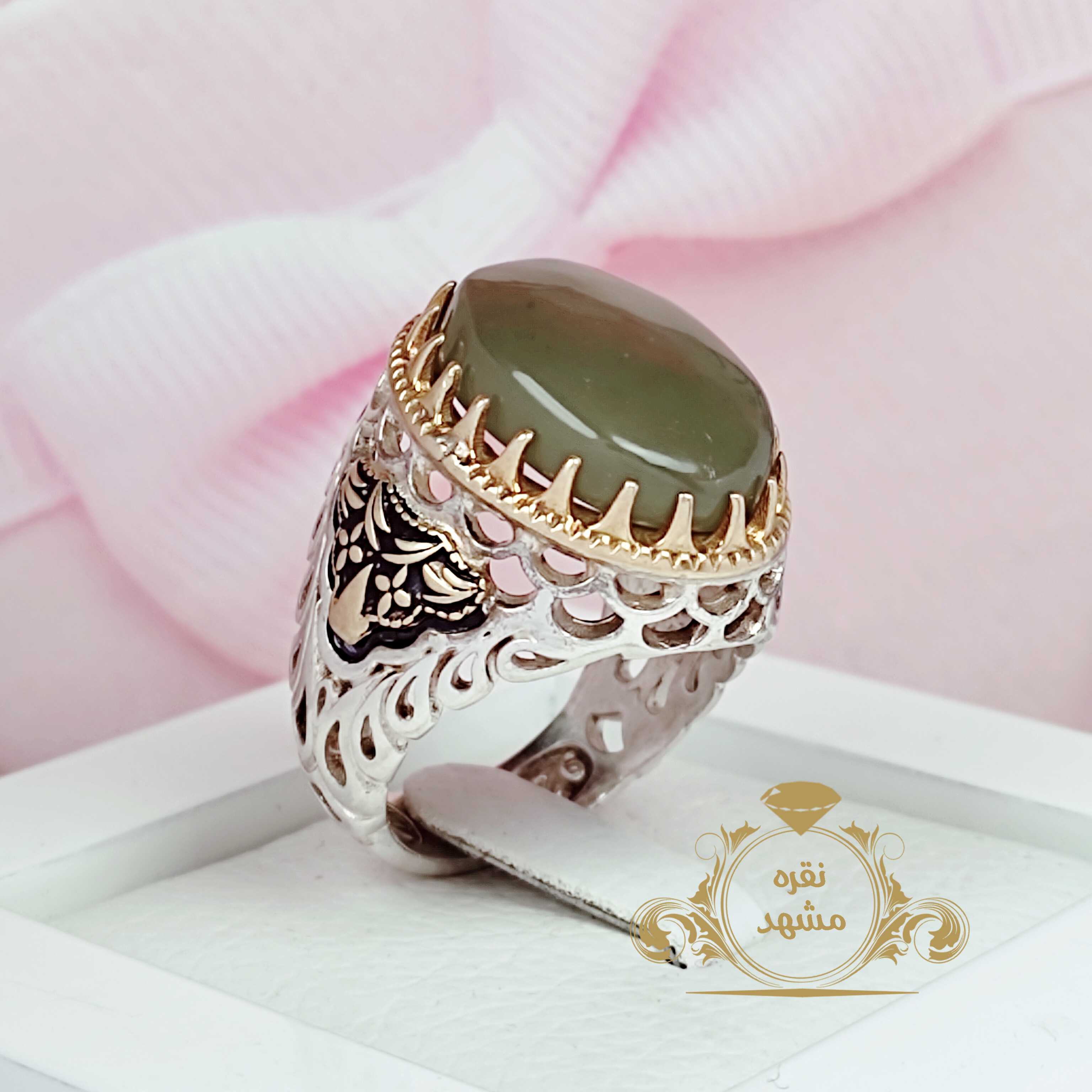 انگشتر نقره مردانه یشم یمن طبیعی