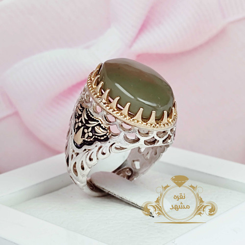 انگشتر نقره مردانه یشم یمن طبیعی