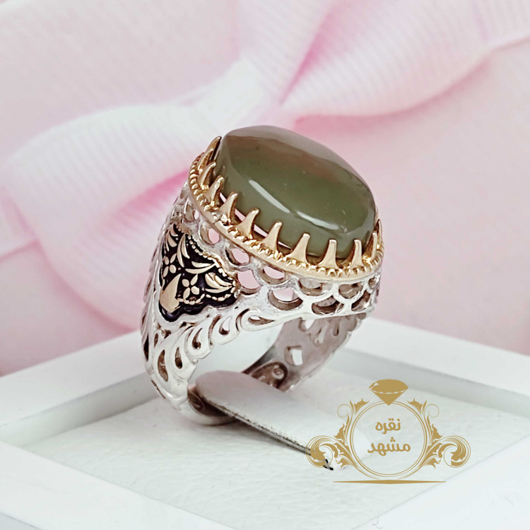 انگشتر نقره مردانه یشم یمن طبیعی