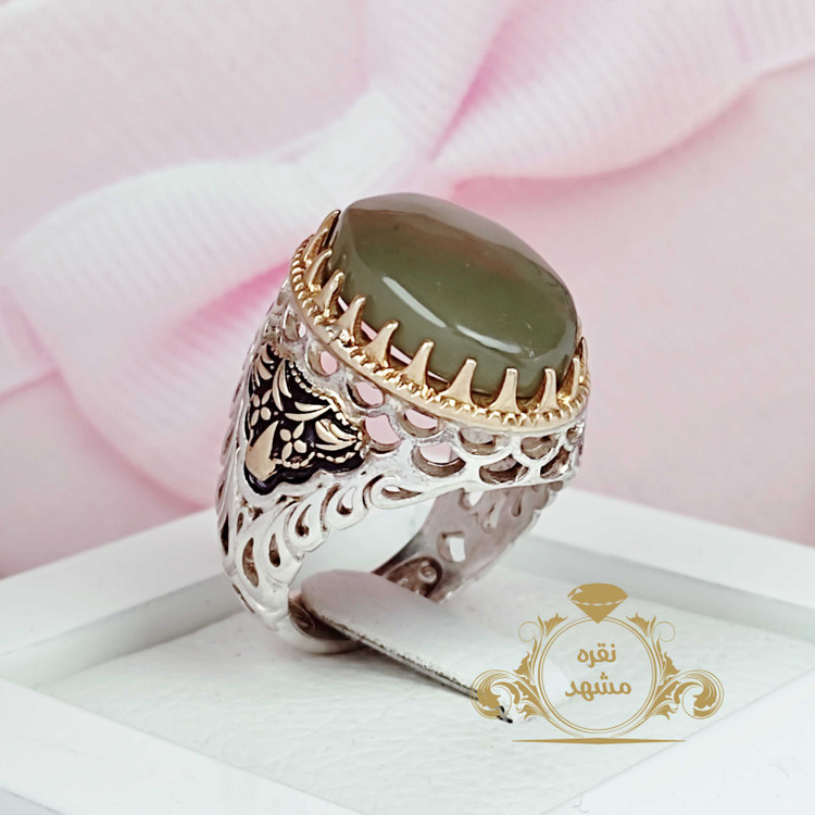 انگشتر نقره مردانه یشم یمن طبیعی