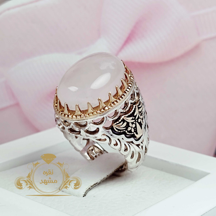 انگشتر اصلی مردانه رکاب نقره طرح پولکی کوارتز